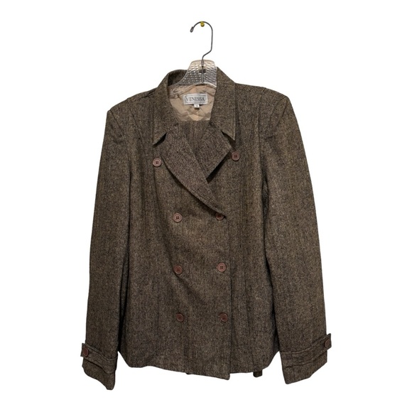 Venessa Pants - Venessa Tweed Long Sleeve Double Breasted Pantsuit Women's Size M Black/Tan